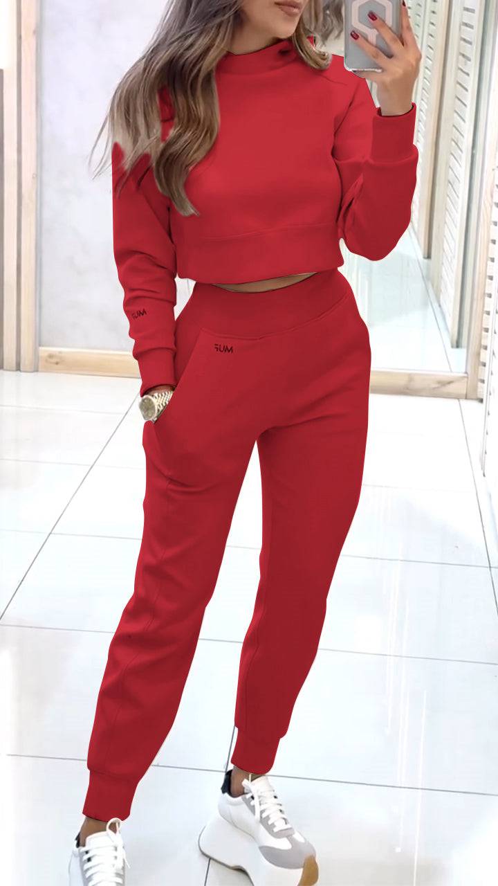 Ladies' High Collar Long Sleeve Autumn and Winter Casual Sweater Suit