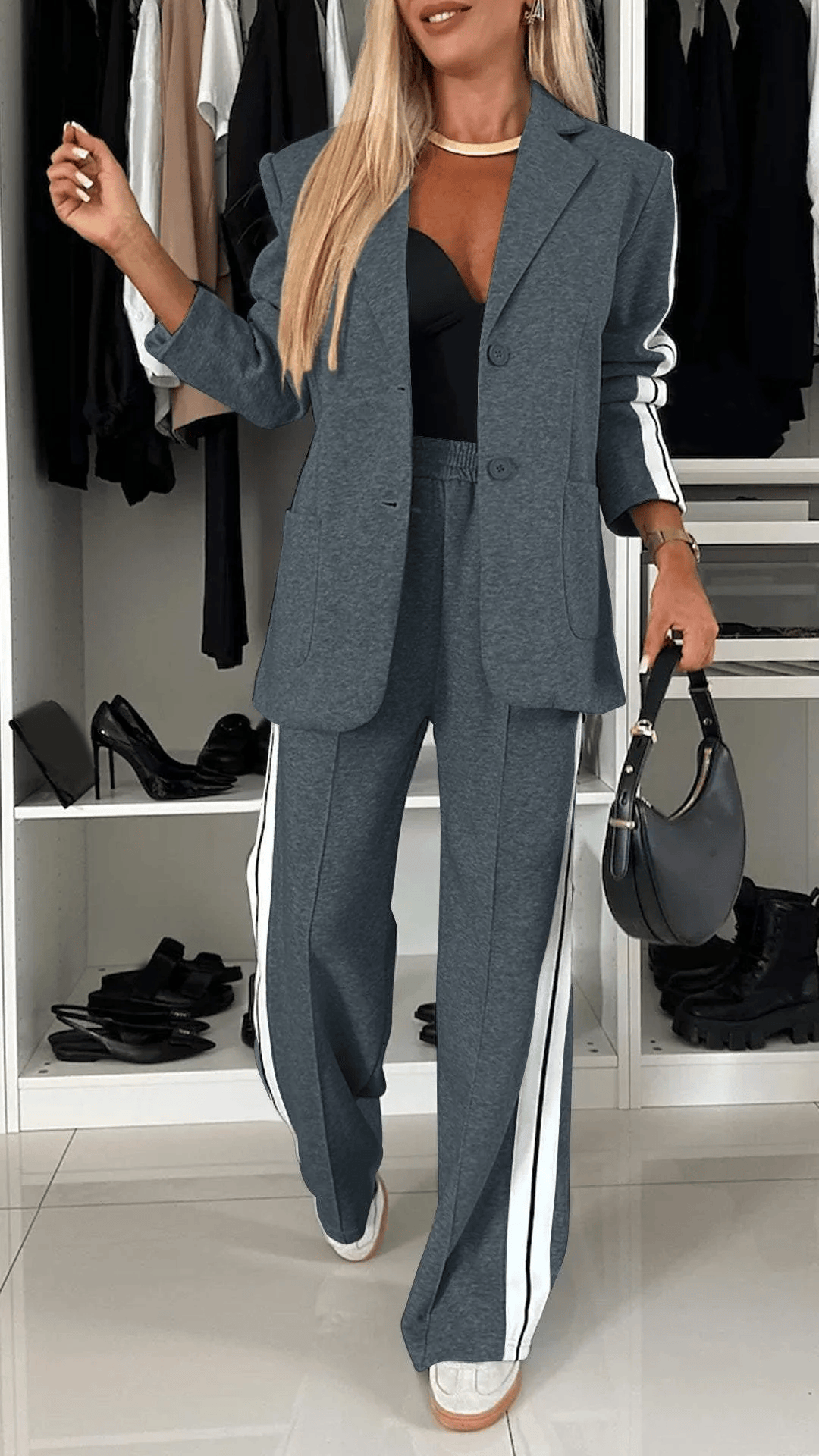 Women's Formal Fashion Set Lapel Long Sleeve Casual Suit