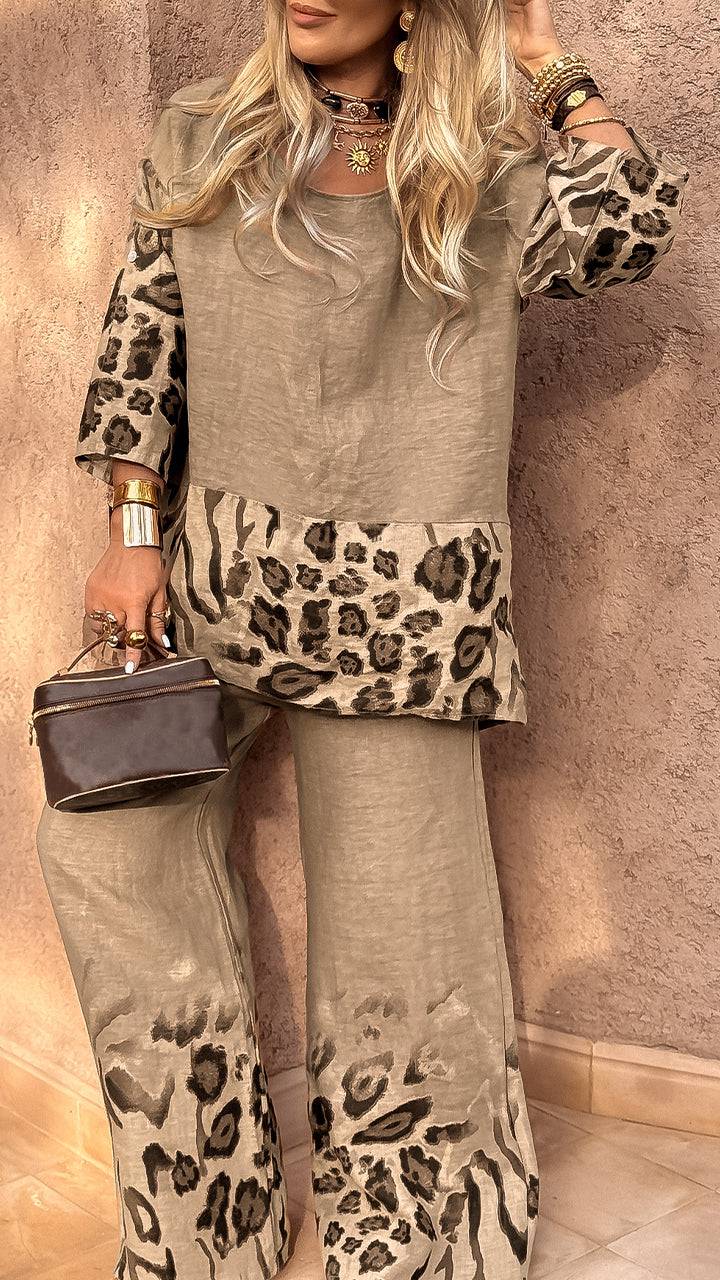 Ladies' Leopard Print Cotton Linen Casual Dress 🌿🐆✨