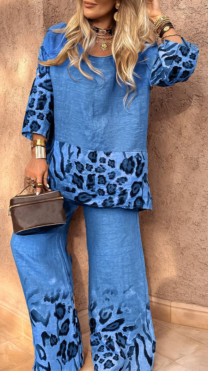 Ladies' Leopard Print Cotton Linen Casual Dress 🌿🐆✨