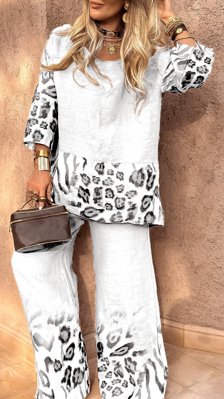 Ladies' Leopard Print Cotton Linen Casual Dress 🌿🐆✨