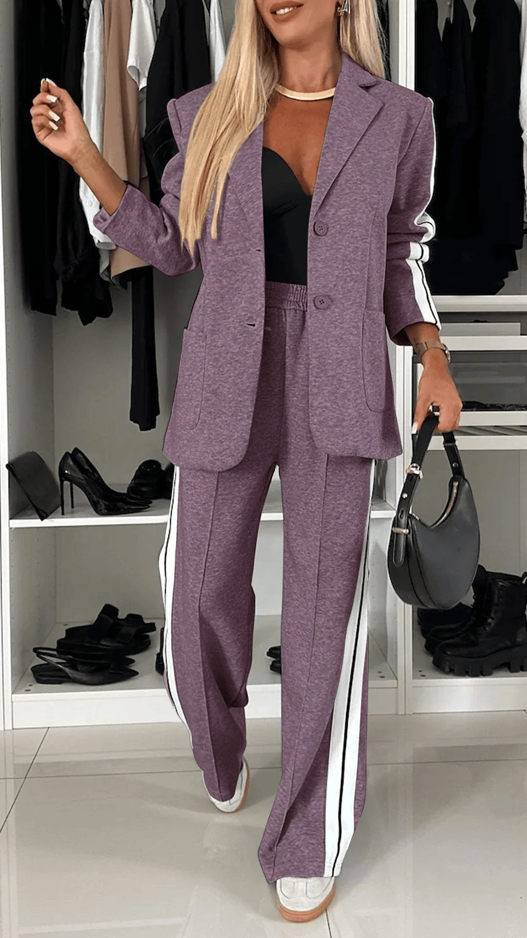 Women's Formal Fashion Set Lapel Long Sleeve Casual Suit