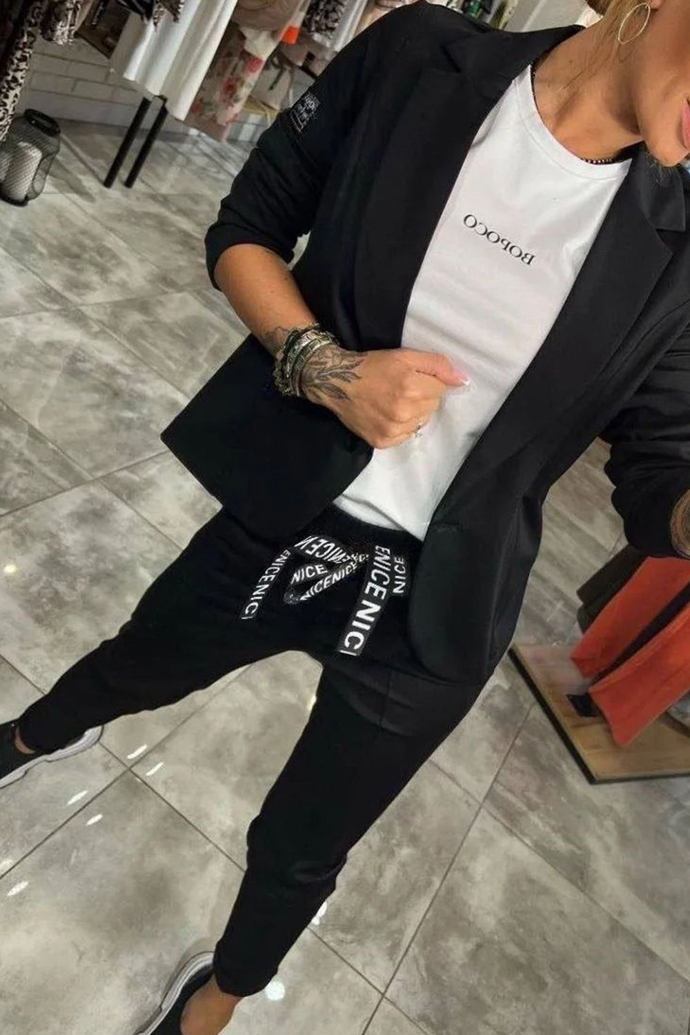 Women's Top & Elastic Pants Two-piece Set