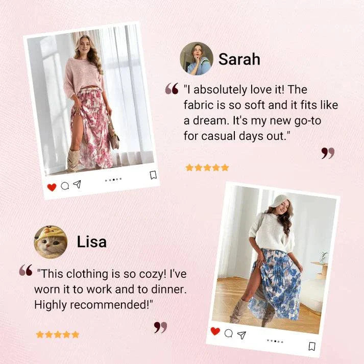 🌸Crew Neck Top & Printed Belted Skirt Set