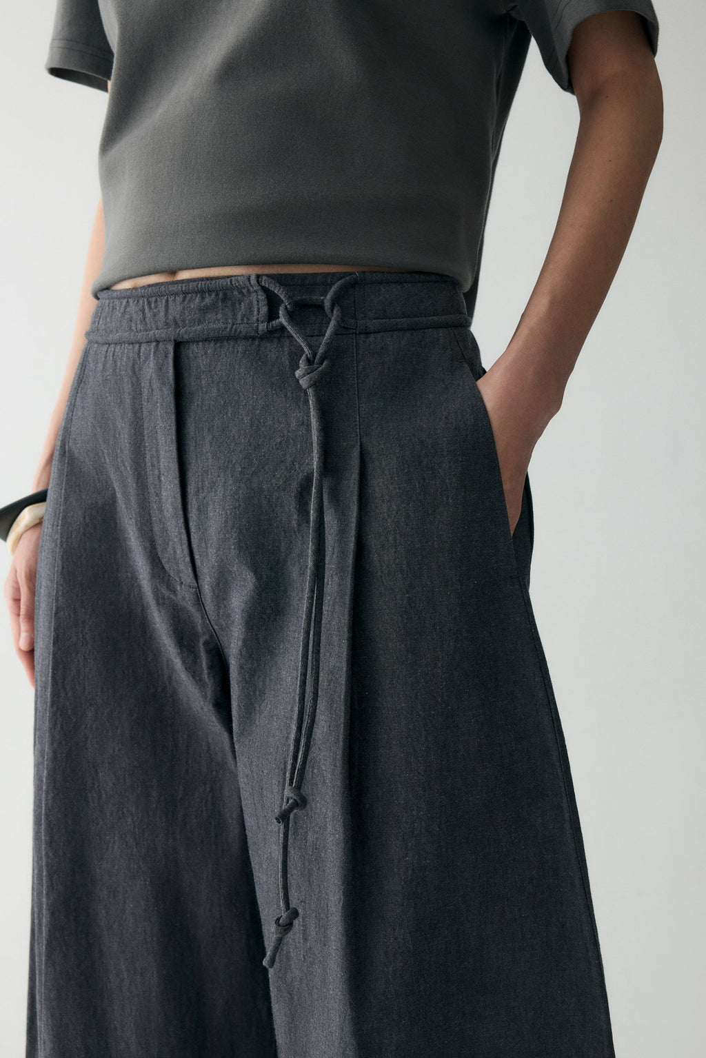 COTTON-LINEN BELTED PANTS