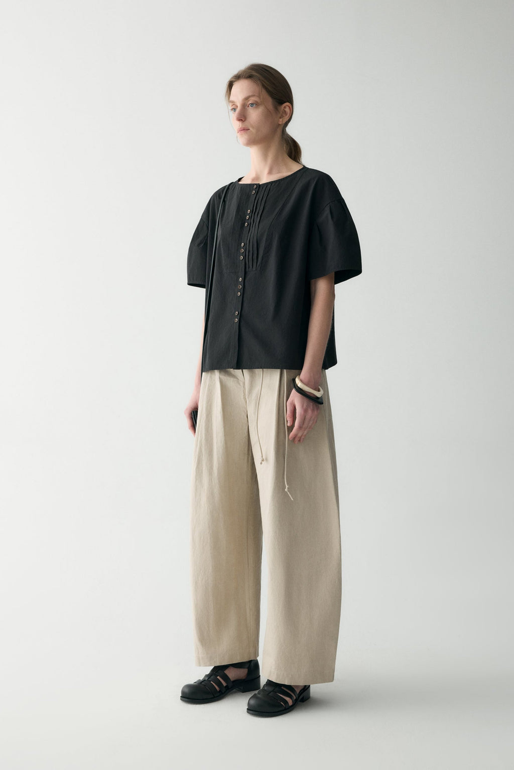 COTTON-LINEN BELTED PANTS