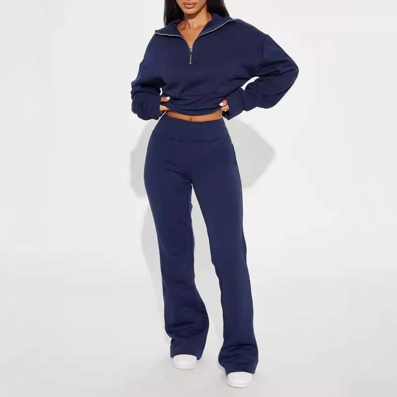 Autumn and winter new fashion suit loose waist short top, low waist mop long trousers, two -piece set