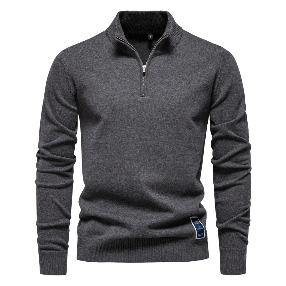 🧥New Slim Fit Men's Knit Top with Stand Collar and Half-Zip Design